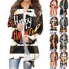 Женская модная повседневная куртка-кардиган средней длины с принтом на Хэллоуин и нерегулярным подолом