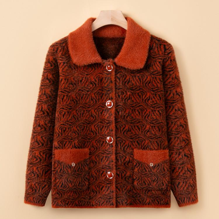 Кардиган-свитер бабушки с лацканами, весенне-осенний, для женщин среднего и пожилого возраста, вязаные куртки, одежда для пожилых с плюшем