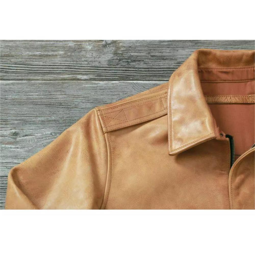 Chinese Size Classic Flight A2 Pilot Jacket Vintage Dirty Yellow Oil Waxed Cowhide Genuine Leather Jacket Men Aviator Jackets Male Coats