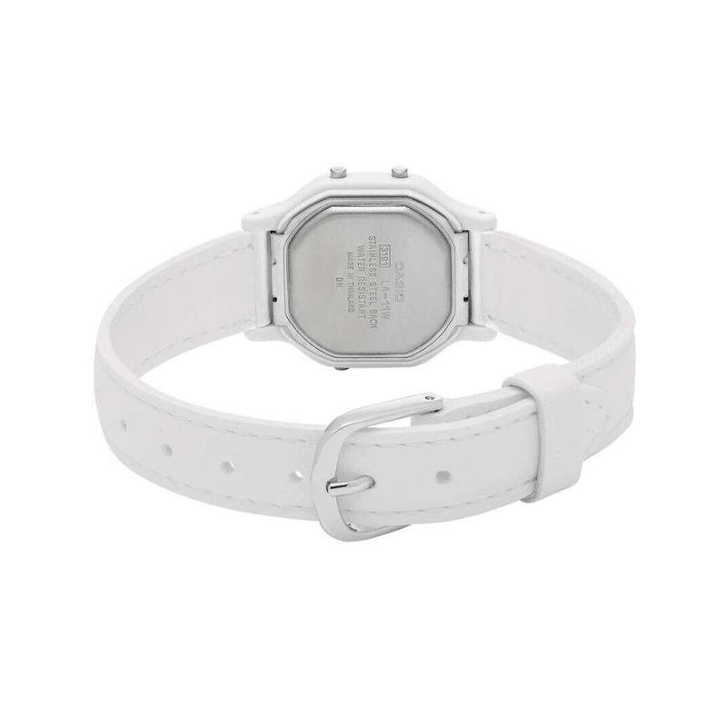 Casio Серия DIGITAL-квадратные, водозащита на каждый день, кварцевый механизм, кожаный ремешок, японские и корейские часы, женские часы, белый циферблат LA-11WL-7A