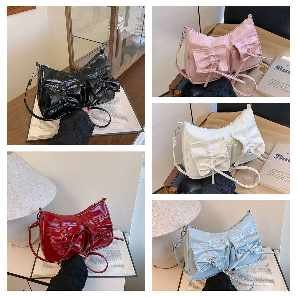 Pleated Bowknot Crossbody Bag Korean Style Pu Dumpling Bag Elegant Y2k Shoulder Bag Outdoor