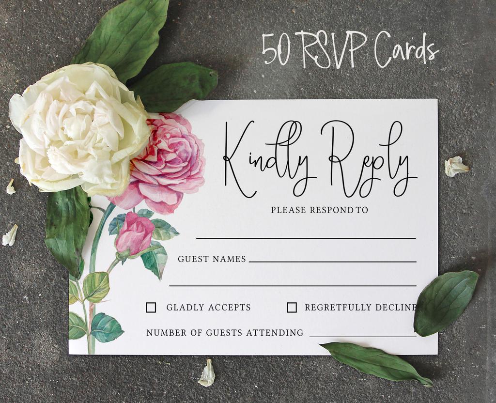 Inkdotpot 50 пустых карточек RSVP с белыми конвертами с цветочным рисунком 4"x6" Карточки для ответов - Карточка для ответа RSVP на свадьбу - девичник - вечеринку в честь рождения ребенка - репетицию