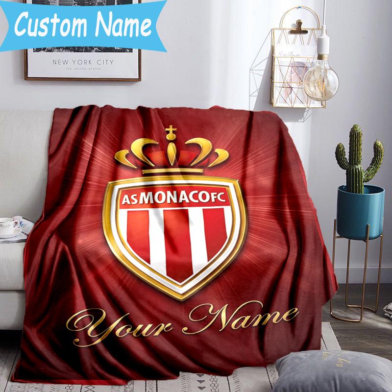 Custom Name Monaco Crest Emblem Flannel Blanket, Use for Birthday/Holiday Gift, Soft Blanket for Sofa/Bed/Camping/Office, Home Decor