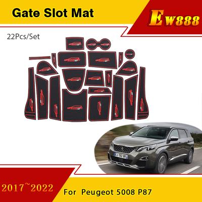 Противоскользящие коврики с дверными пазами для Peugeot 5008 P87 2017 ~ 2022 2018, резиновая подушка для чашек, коврик с отверстиями, автомобильные наклейки