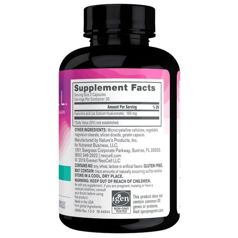 Neocell Hyaluronic Acid 100 mg 60 Capsules Skin Health Nutrient NEOCELL Hyaluronic Acid, 60 tablets, 3 units