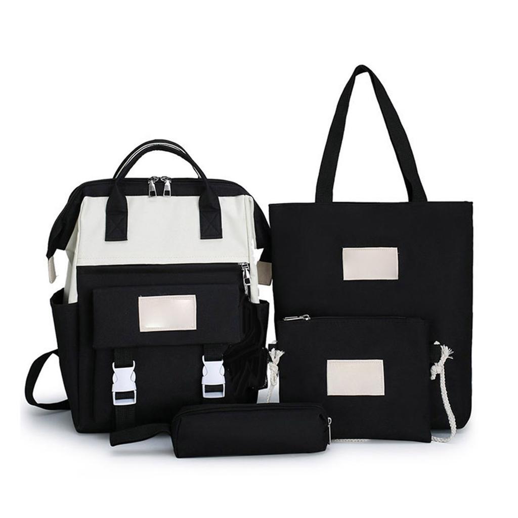 4 Pcs School Backpack Large Capacity Multi Pocket Student College Bookbag Set with Tote Bag Cross Body Bag Pencil Case