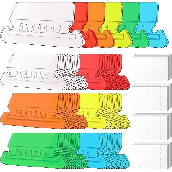 Hanging File Folder Tabs, 60 Sets Multicolor File Tabs and erts 2" Clear Plastic Labels for Hanging File Folders