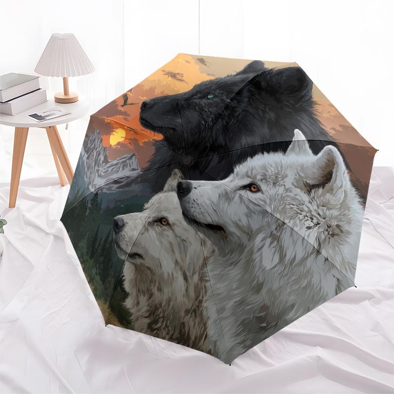 Узор "Три Волка", автоматический складной зонт, портативная и складная конструкция, 8 спиц, рождественский или день рождения подарок.