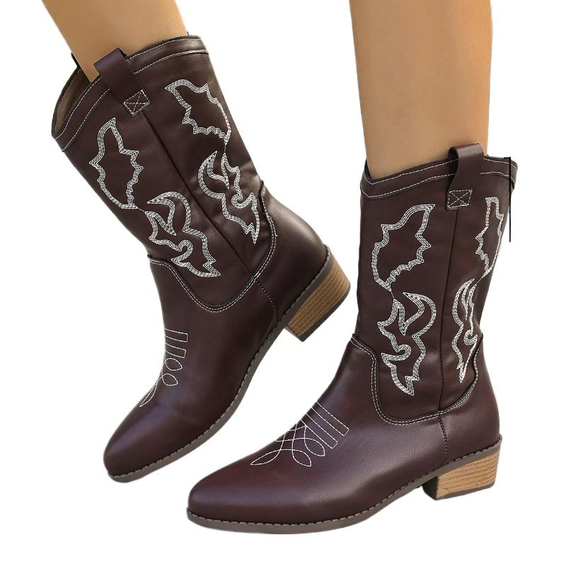 Мода 2024 Высококачественная женская обувь Женские сапоги без застежек Модные вышитые современные сапоги Женские зимние сапоги больших размеров до середины икры