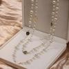 Pearl Rose Double Layered Adjustable Length Fashion Long Necklace Zirconia Necklace Fashion Necklace Pearl Necklace