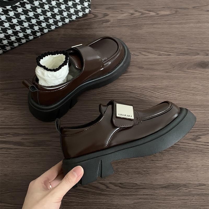 Black Round Head Retro British Style Platform Small Leather Shoes Women's Autumn and Winter 2025 New Thick Heel French Loafer Single Shoes
