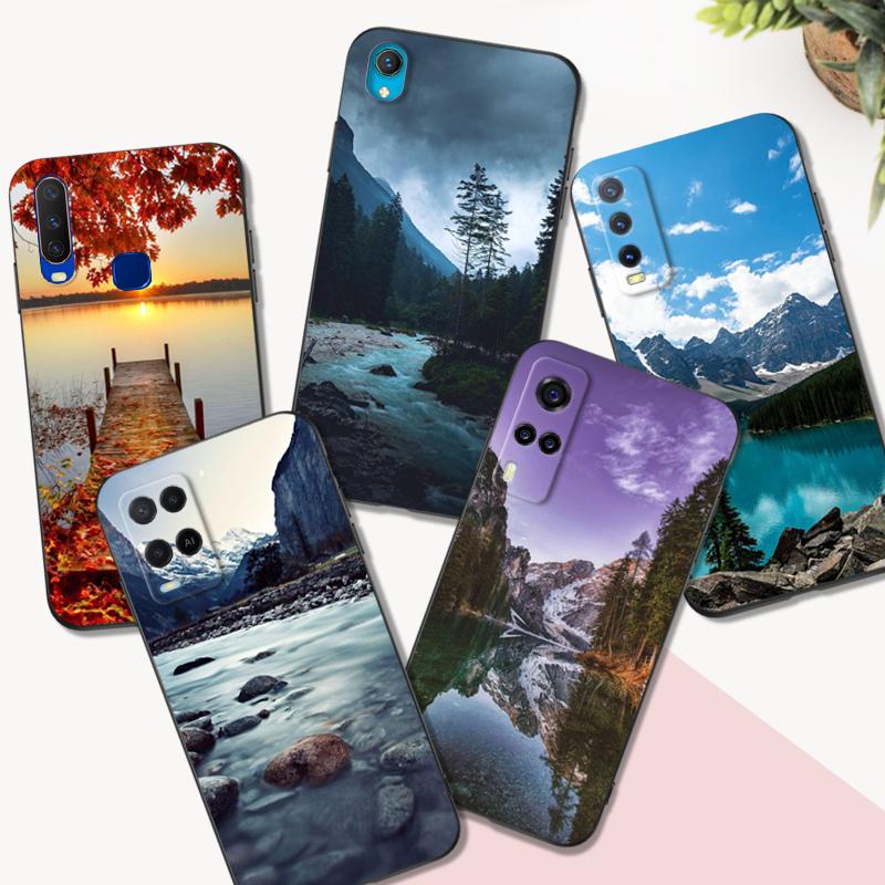 Черный ТПУ чехол для Vivo Y30 Y30G Y31 Y53S Y33 Y33S Y33T Y67 Y51 Y51S Y51A 2021 2022 2020 4G 5G горы природный пейзаж