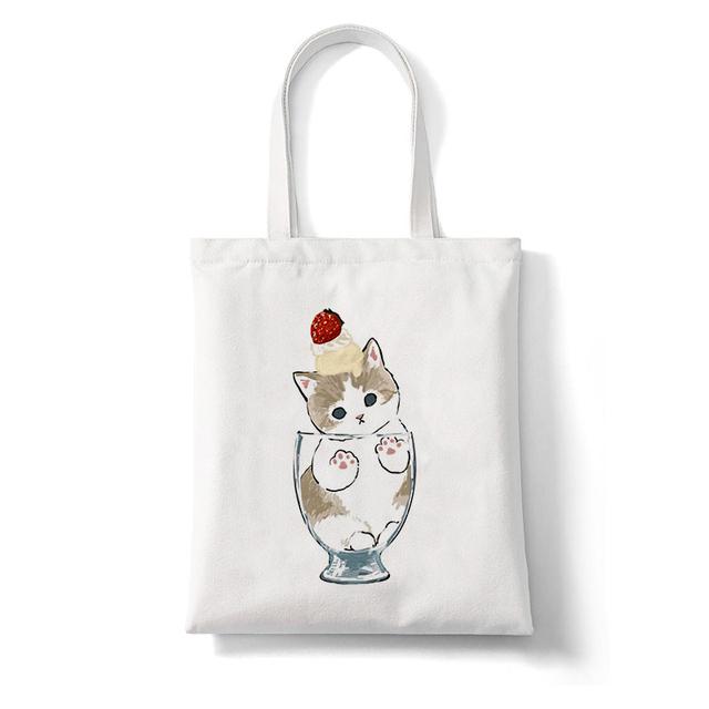Harajuku Kawaii Cat Cartoon Canvas Bag Shopper Bag Letter Print Large Capacity Houlder Bags Shopping Bag Casual Fashion Tote Bag