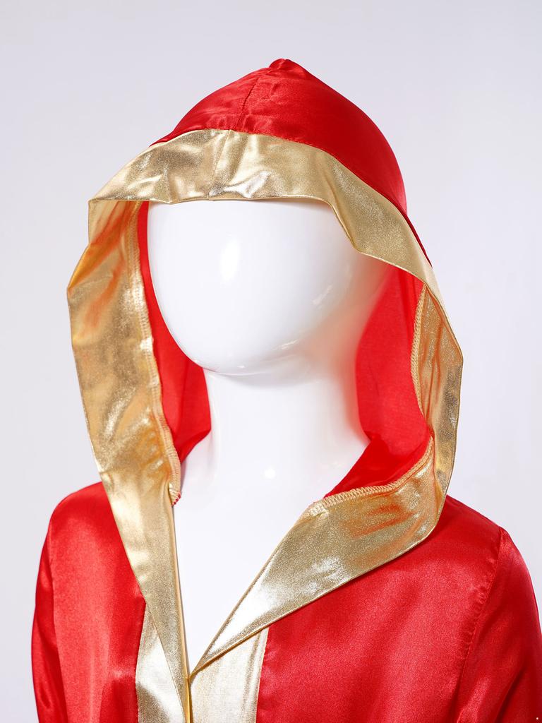 Kids Boys Boxing Robe Thai Kickboxing Costume Long Sleeve Open Front Hoodie Cloak with Belt Workout Sports Fitness Joggers