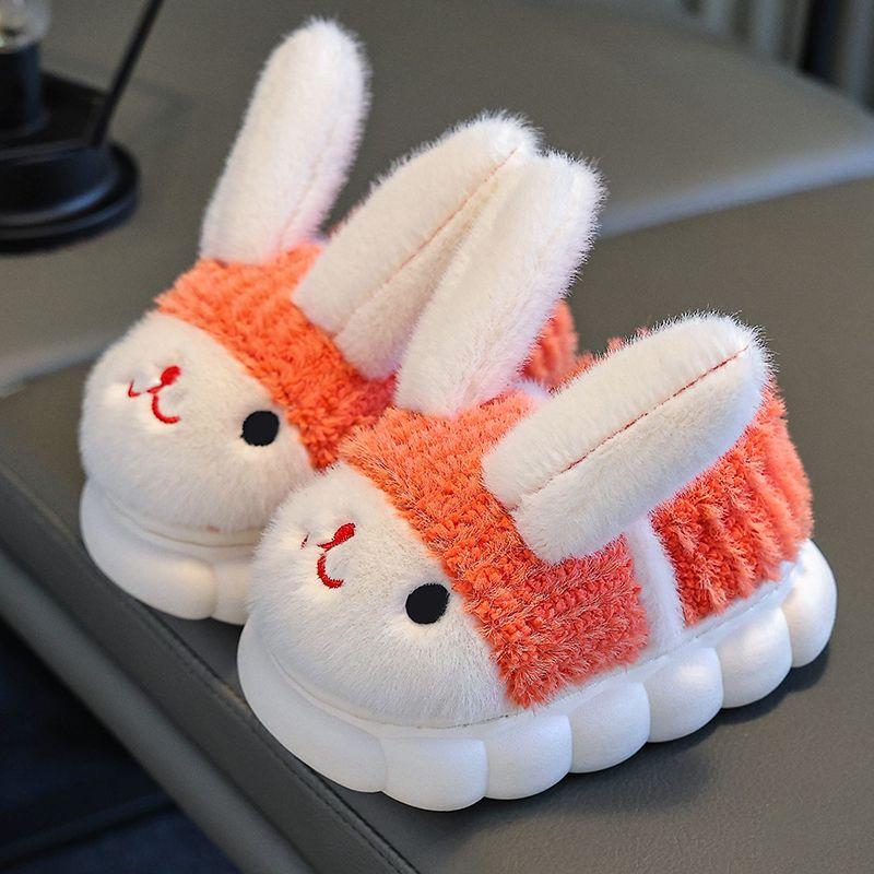 Детские теплые нескользящие хлопковые тапочки с рисунком кролика Fluffys, детские тапочки