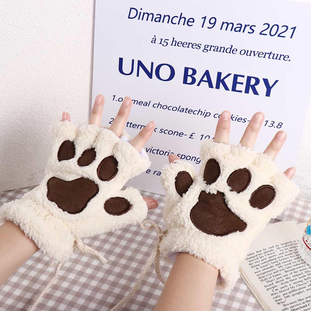 Lovely Half Cute Warm Cat Women Claw Multi-color Soft Winter Bear Paw Gloves Fingerless
