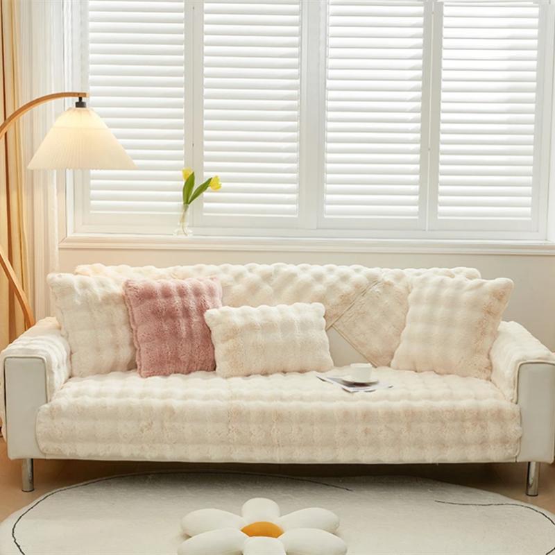 Плюшевый чехол для дивана для гостиной, теплое зимнее полотенце для дивана, универсальный нескользящий коврик для дивана, одеяло для дивана, подушка для дивана, утолщенная подушка с кроликом