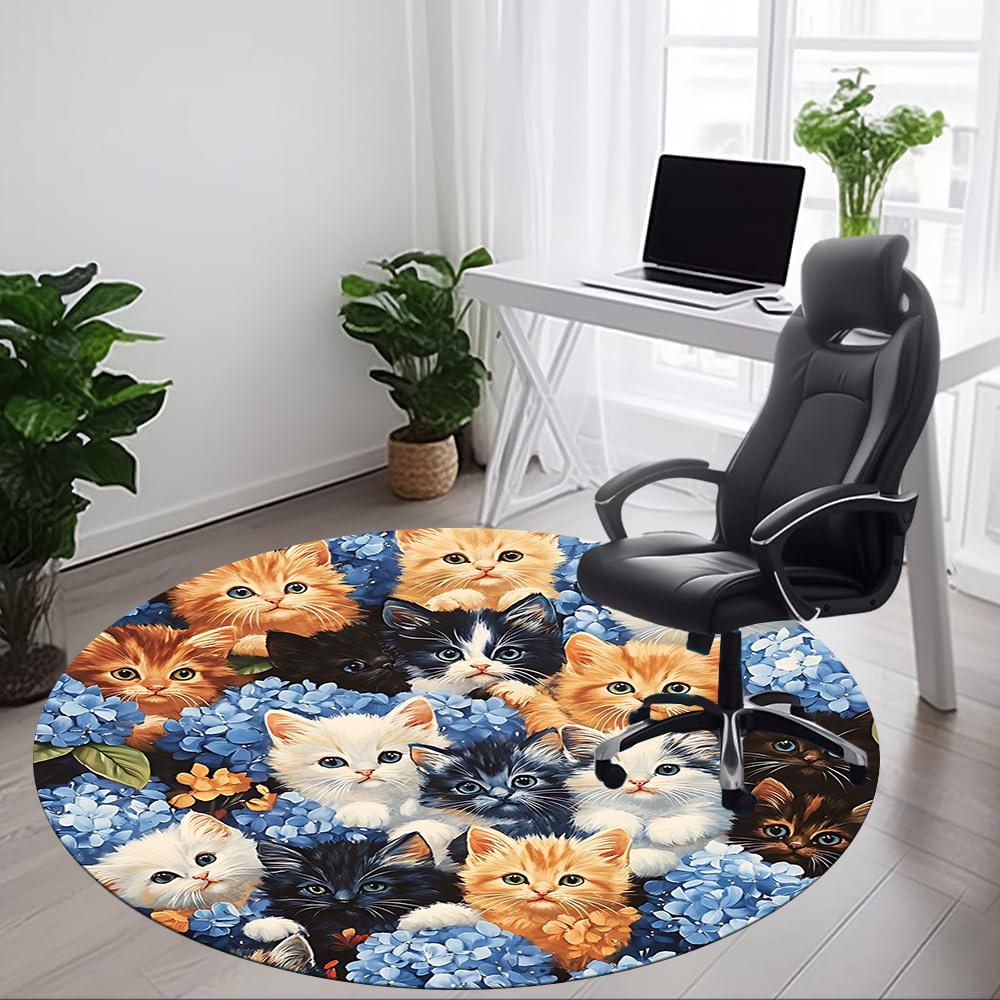 1 шт. Круглый коврик для офиса с рисунком кошки и цветов, Ковер для офиса, Игровой, Легкий круглый напольный коврик yy260208078