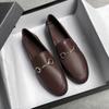 The Same Horse Buckle Loafers For Women'S British Style One-Pedal Flat-Soled Small Leather Shoes For Women'S Large Size.