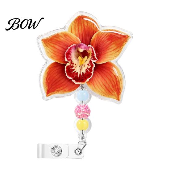 High Quality ABS Material Badge Reel Cute Flower Reels, Retractable Nurse Clip with Beaded Telescopic for Identity Cards Charm, Floral ID Name