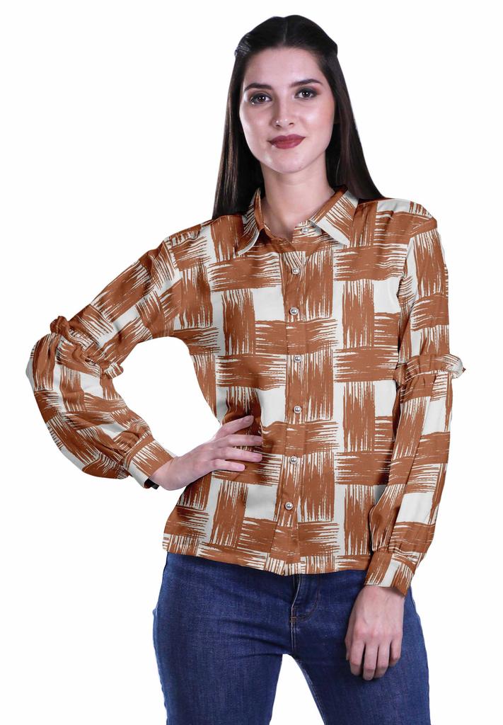 Moomaya Printed Long Sleeve Top For Women Classic CollarA  SummerA  Button Up
