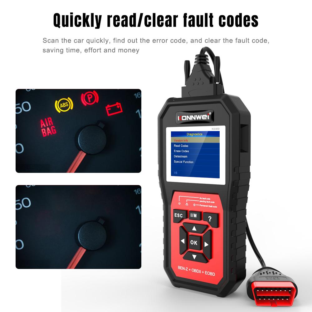 KONNWEI KW460 Obd2 Scanner for Mercedes Benz ABS Airbag Oil ABS EPB DPF SRS TPMS Reset Full Systems Auto Diagnostic Tool