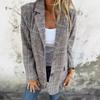 Women Fall Winter Plaid Jacket Button Closure Lapel Collar Mid-Length Suit Coat Vintage Casual Long Sleeves Top