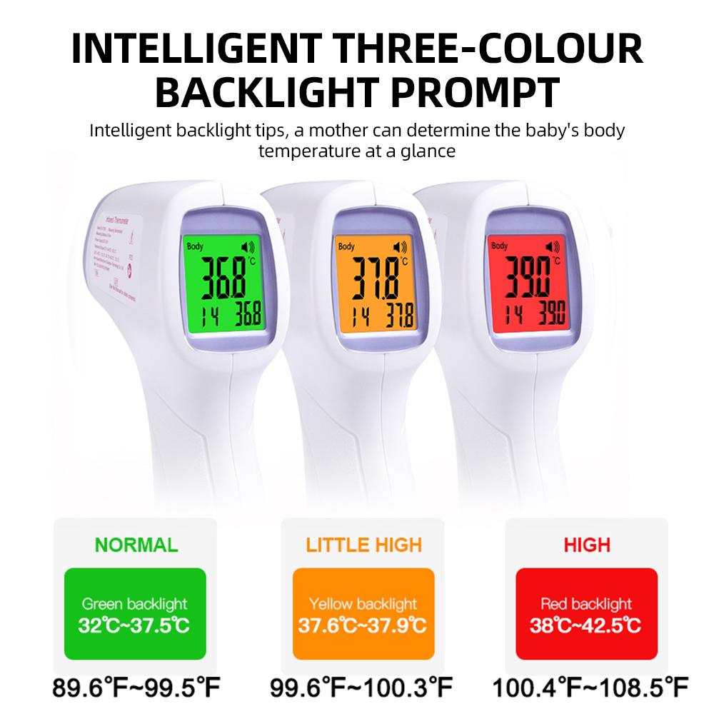 Лобный термометр с ЖК-дисплеем, цифровой термометр с сигнализацией о лихорадке, 3-цветный индикатор, быстрый