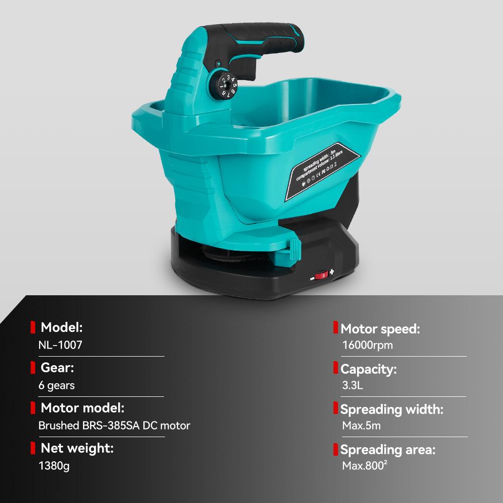 ONEVAN 3.3L Сеялка-кормораздатчик 6 скоростей Регулировка Перезаряжаемый Ручной Беспроводной Сельскохозяйственный Разбрасыватель Удобрений Для Аккумулятора Makita 18-21 В