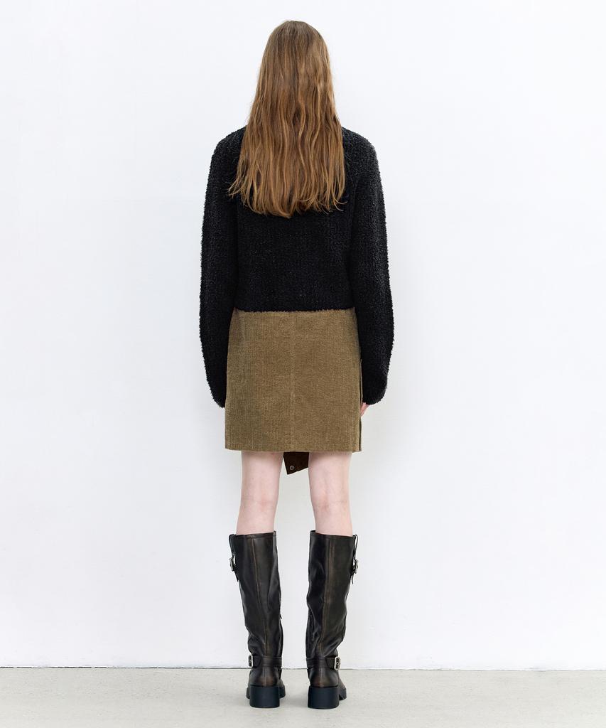 Insilence Woman Corduroy Asymmetrical Skirt Ash Brown