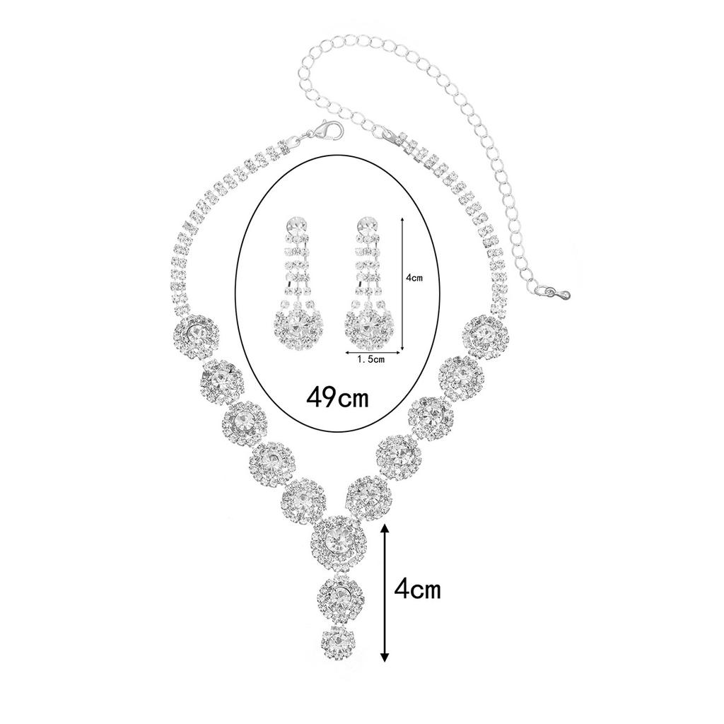 Temperament Shiny Rhinestone Necklace Earrings Two-piece Set, Bridal Jewelry Set, Wedding Dress Accessories