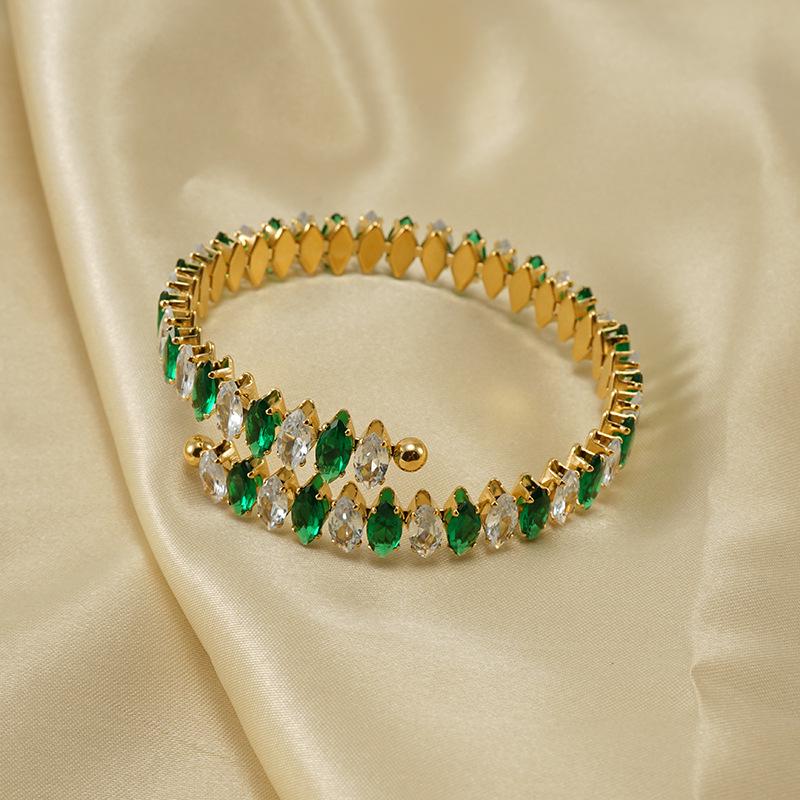 Европейский и американский браслет из нержавеющей стали с 18-каратным золотым покрытием, регулируемый, с геометрическим дизайном, с цирконом для женщин