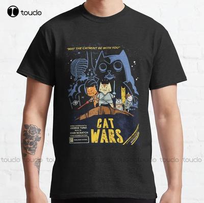 Cat Wars Cute Space Animal Black Cat Funny Classic Tshirt 4xl Unisexs Tshirts Custom Aldult Teen Unisex Digital Printing Xs5xl
