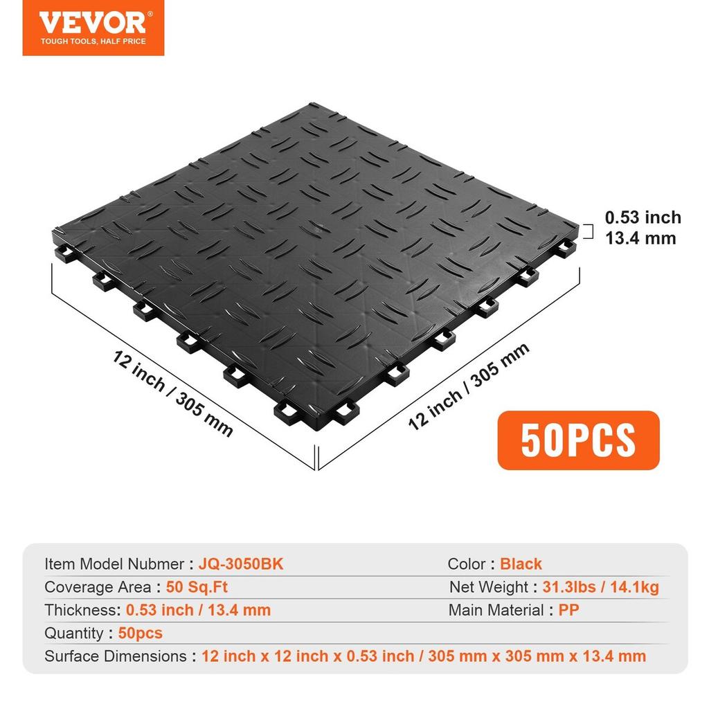 Garage Tiles Interlocking, 12 x 12 x 0.53 inch 50 Pack Garage Floor Covering Tiles, Non-Slip Double-Sided Texture Garage Flooring Tiles, for Garages,