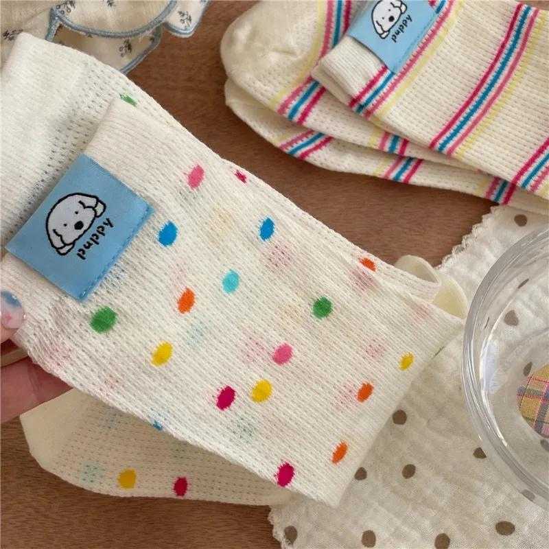 Puppy Fashion Mesh Children Socks Thin Summer Colorful Striped Breathable Casual Soft Comfortable Sock Polka Dot Stripe Printing