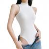 [WinsGreat] Sleeveless Body Suit Ladies Mock Neck High Leg Leotard Inner Plain Color Popularity Women Tops Tank Top Elasticity Breathable Fashionable
