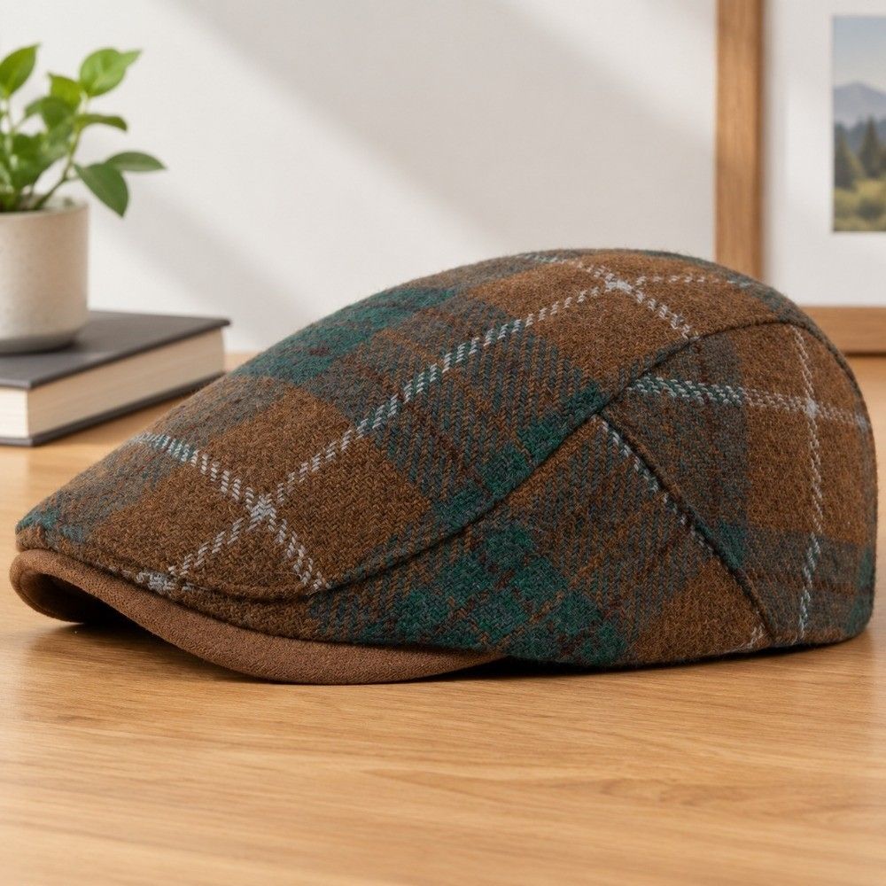 Premium Woolen Plaid Beret Hat Retro Style Vintage Newsboy Cap Woolen Flat Cap Daily Outfits