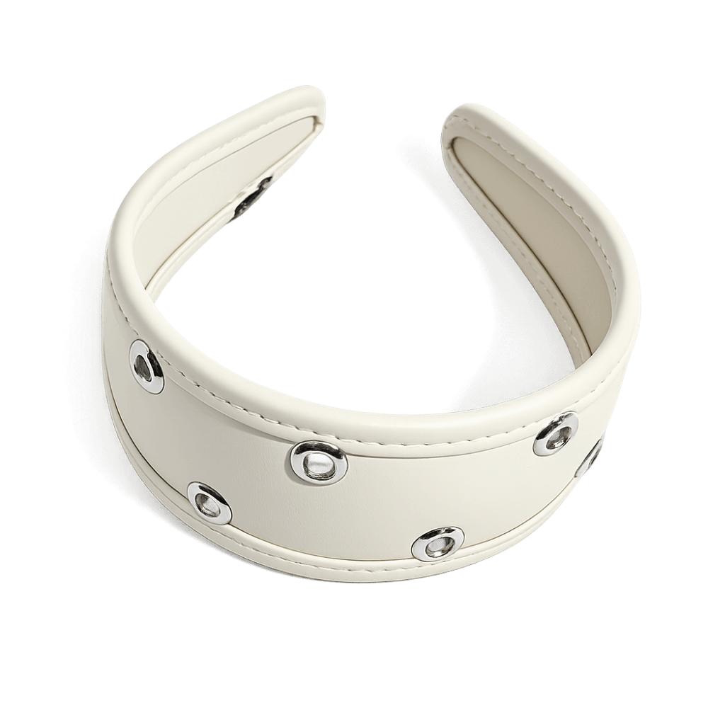 Punk Leather Headband Black and Red Wide Metal Rivets Headwear Versatile Hair Accessory Hollow Ring Hair Hoop Travel Shopping