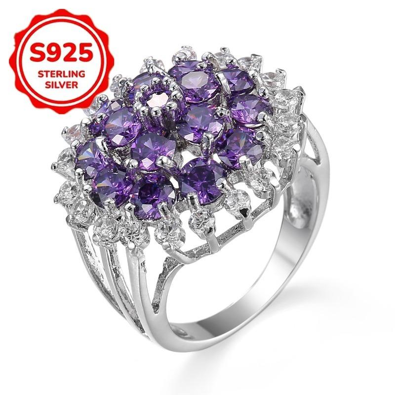 1item925Pure silver trendy jewelry, exaggerated hand accessories inlaid with sparkling and colorful stones3A High-grade zircon ring for women, simple