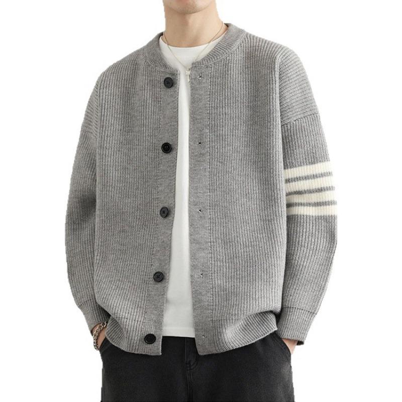 Мужской повседневный вязаный кардиган-свитер с коротким рукавом в полоску