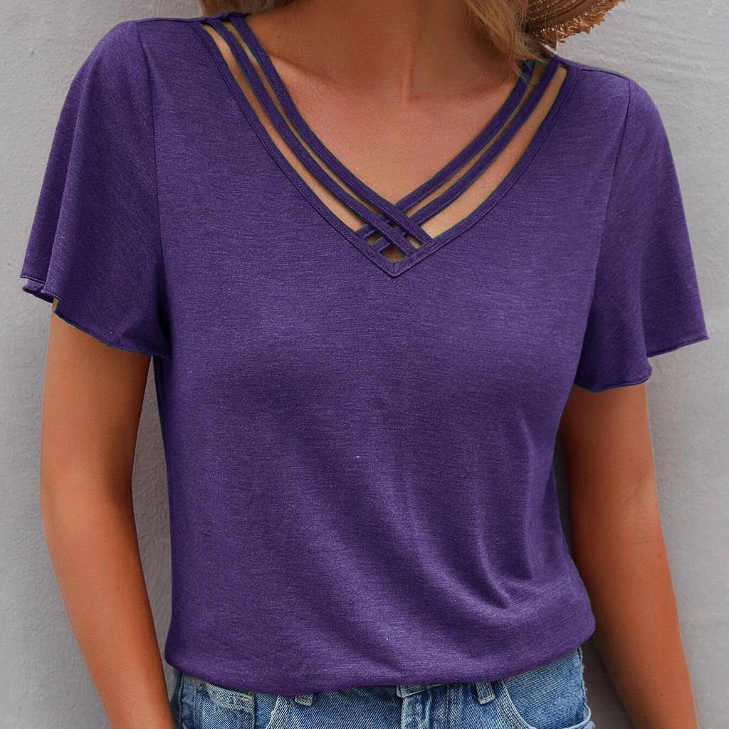 Летняя женская однотонная футболка с короткими рукавами и листьями лотоса, лето 2024