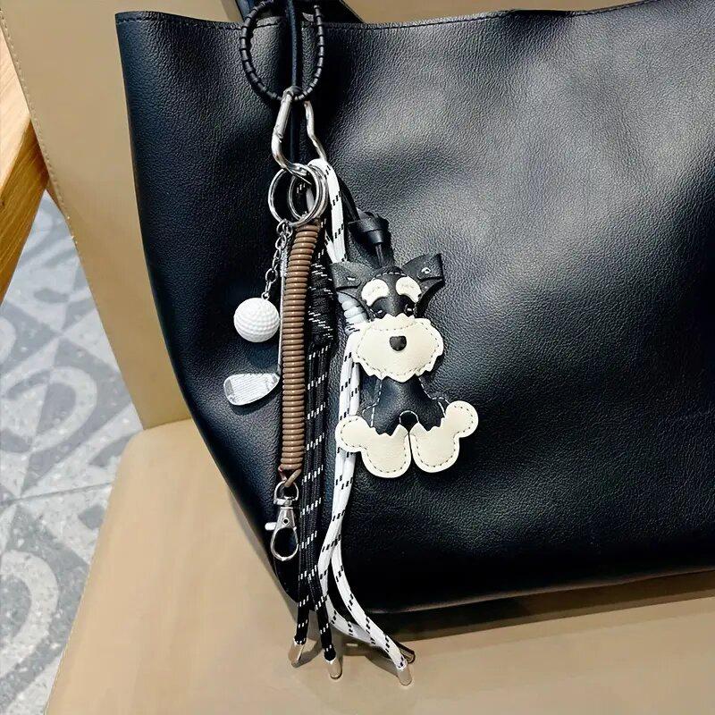 Cartoon PU Leather Cute Schnauzer Handbag Pendant For Women Dog Puppy Pendant Backpack Ornaments AVE