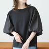New Pure Cotton T-shirt for Women's Bubble Five-quarter Sleeve Top Simple Round Neck Top for Women