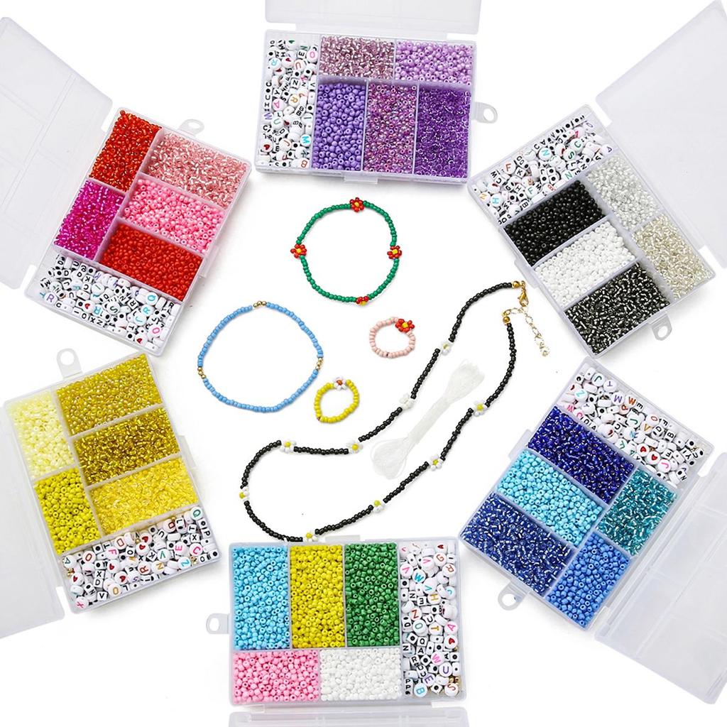 3 мм, 1 компл./упак., браслет из рисовых бусин с буквами, многоцветная однотонная коробка для красок, ожерелье из бисера «сделай сам», аксессуары