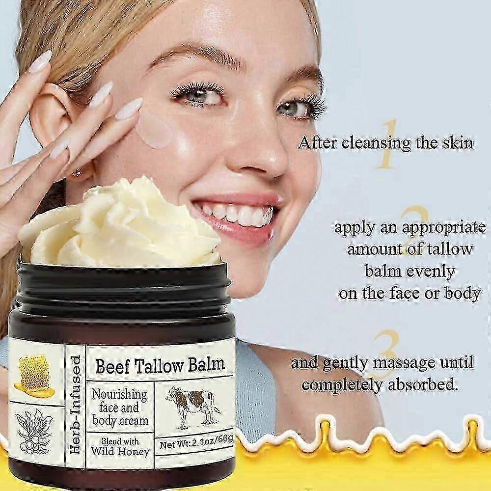 Fat Cow Beef Tallow Skin Care Balm, Beef Tallow and Honey Balm for Skin, Organic Grass-Fed Beef Tallow Face Moisturizer for Cracked & Dry Skin 2025
