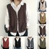 Женский вязаный жилет с V-образным вырезом без рукавов однобортный теплый жилет однотонный свободный крой