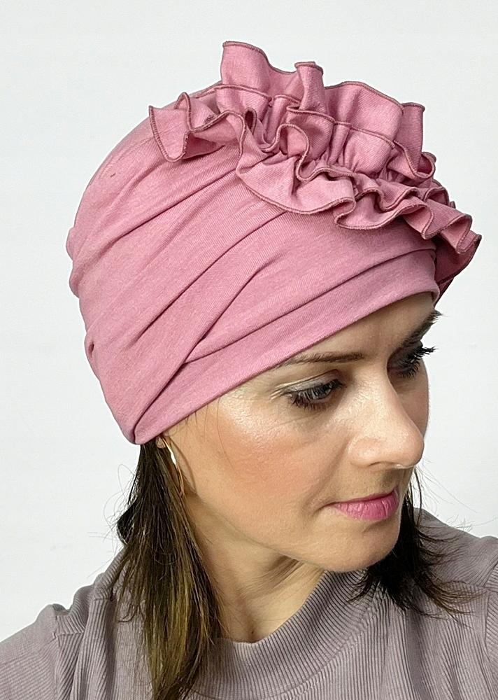Różowy Turban Malwina Z Bambusa Podwójna Czapka Również Po Chemioterapii