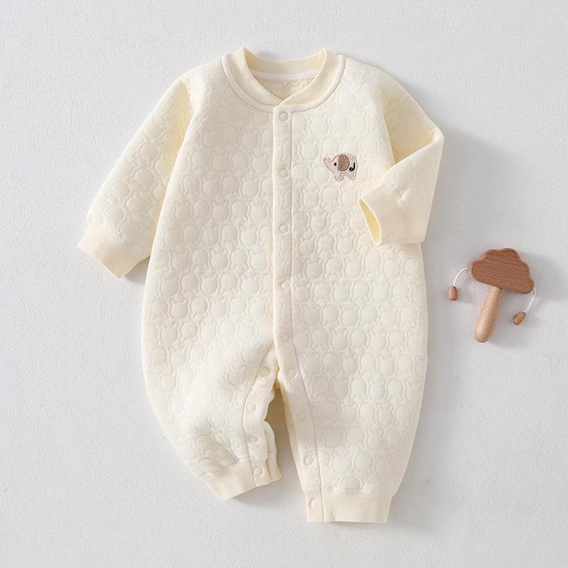 Three-Layer Quilted Baby Romper: Thickened Autumn/Winter Crawling Suit for Newborns, Boys, and Girls.