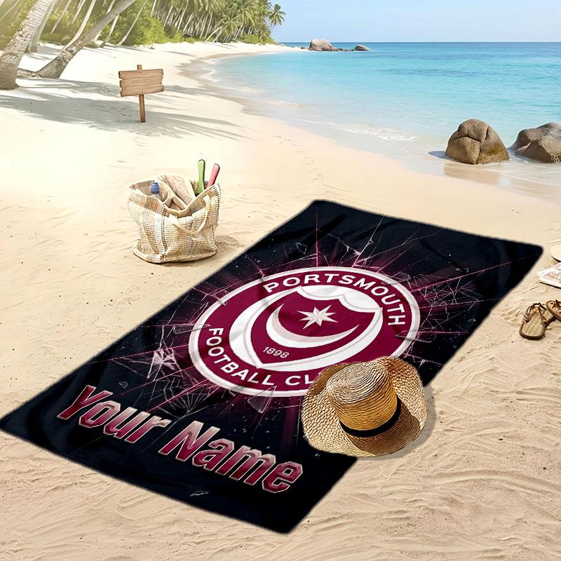 Portsmouth FC Personalized Printed Beach Towel Soccer Logo Support Custom Name Text Absorbent Towel For Sport Travel Special Gift