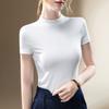 Футболка с короткими рукавами, женская новая женская одежда, стильная однотонная футболка с воротником-стойкой, нижняя часть рубашки, эластичный пояс, внутренний верх